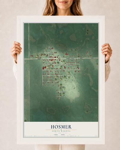Map of Hosmer, South Dakota, 24 x 36 inch print in a white wood frame
