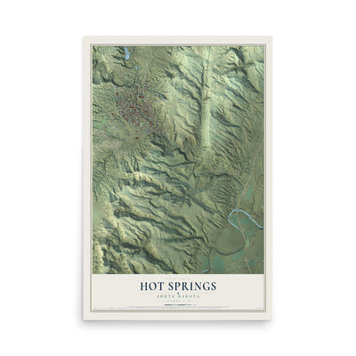 Map of Hot Springs, South Dakota, 12 x 18 inch unframed archival matte print