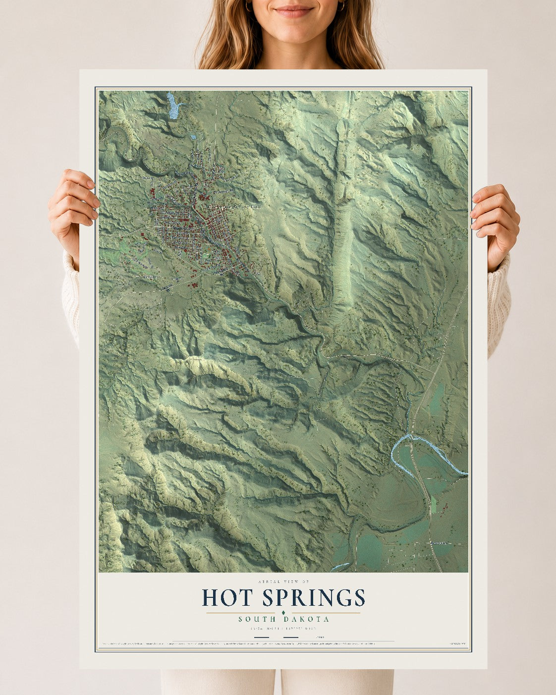 Map of Hot Springs, South Dakota, 24 x 36 inch unframed archival matte print
