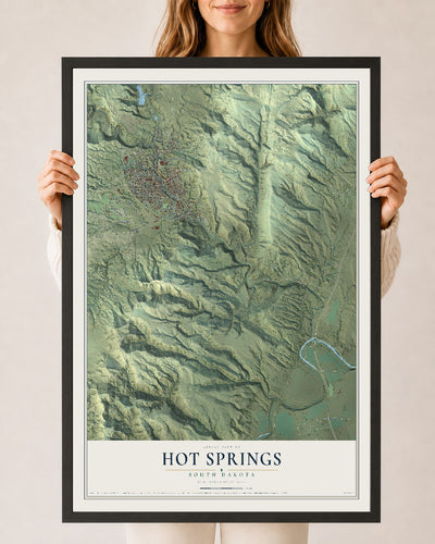 Map of Hot Springs, South Dakota, 24 x 36 inch print in a black wood frame