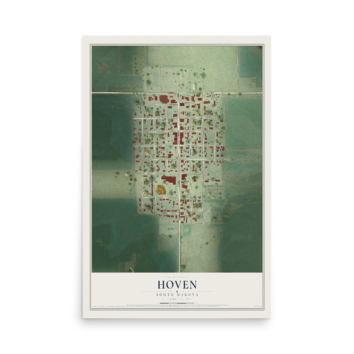Map of Hoven, South Dakota, 12 x 18 inch unframed archival matte print