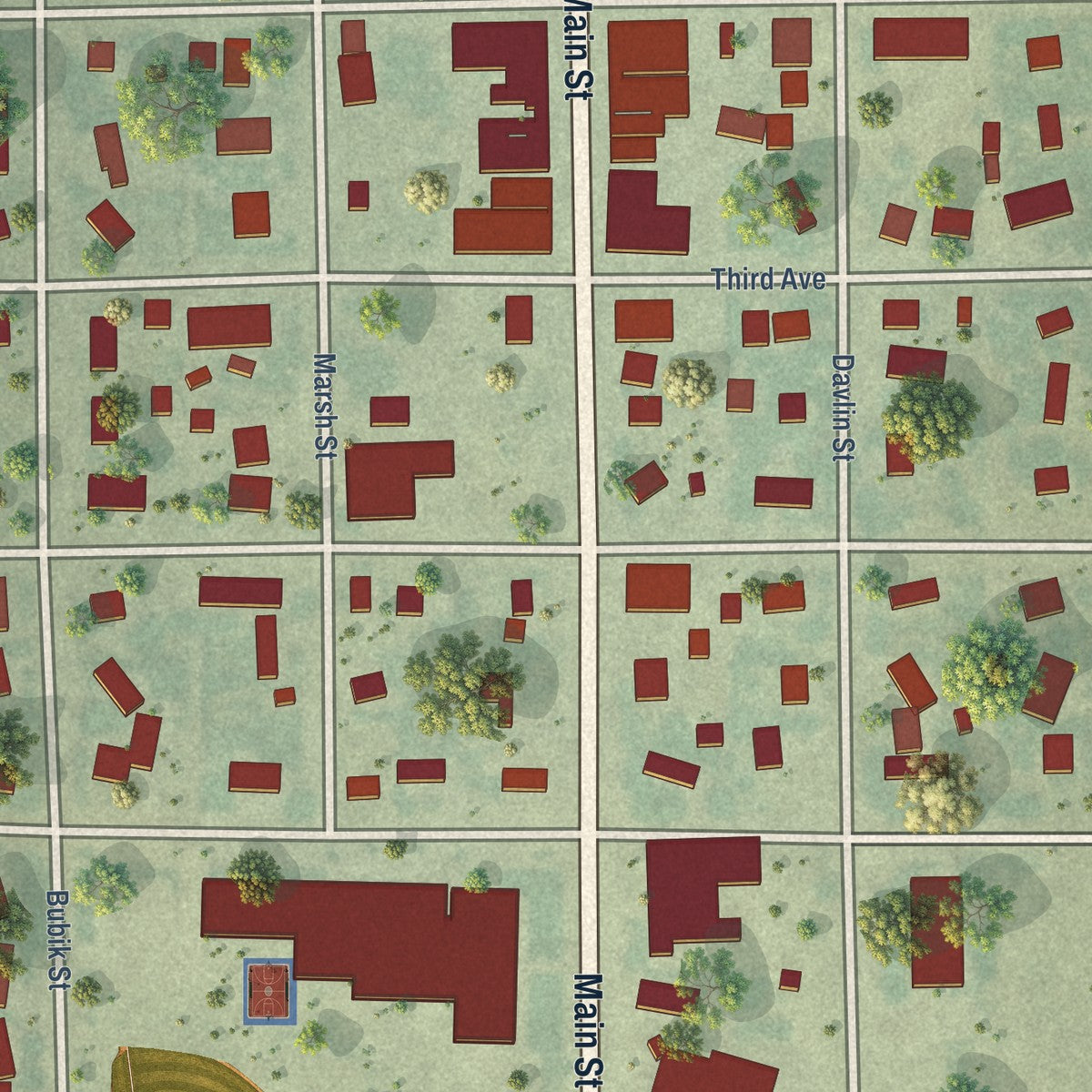 Close-up of the map of Hoven, South Dakota print showing street and building detail