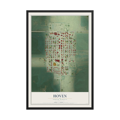 Map of Hoven, South Dakota, 12 x 18 inch print in a black wood frame