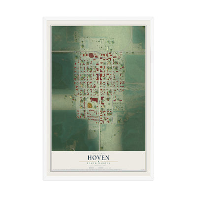 Map of Hoven, South Dakota, 12 x 18 inch print in a white wood frame