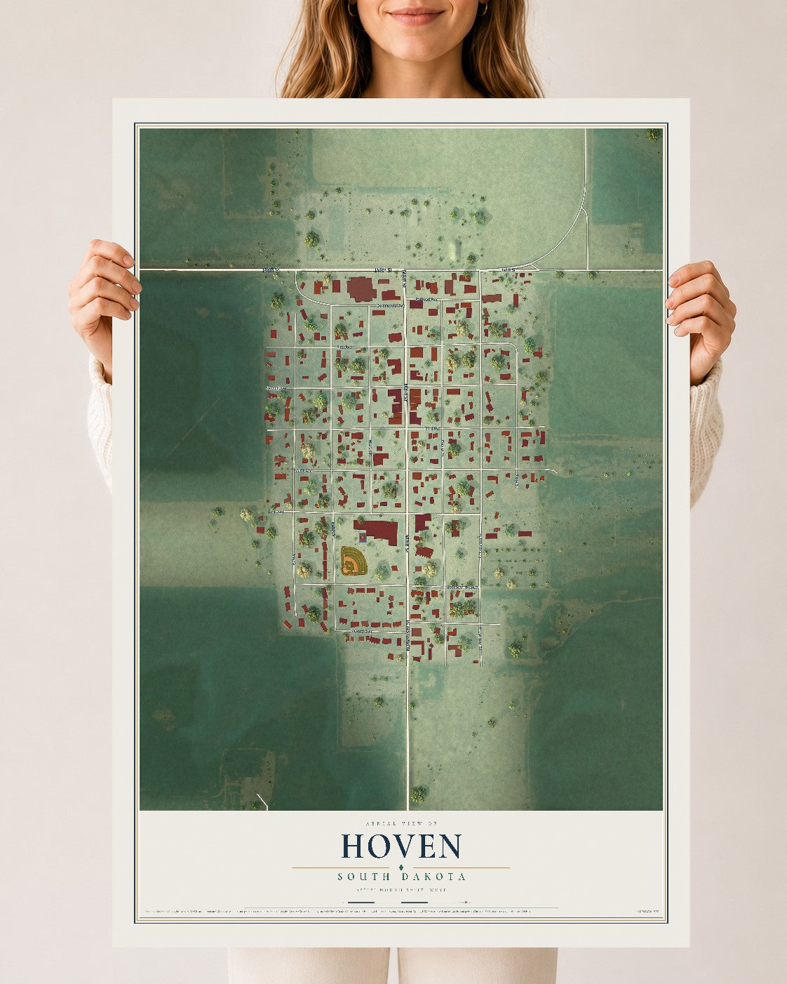 Map of Hoven, South Dakota, 24 x 36 inch unframed archival matte print
