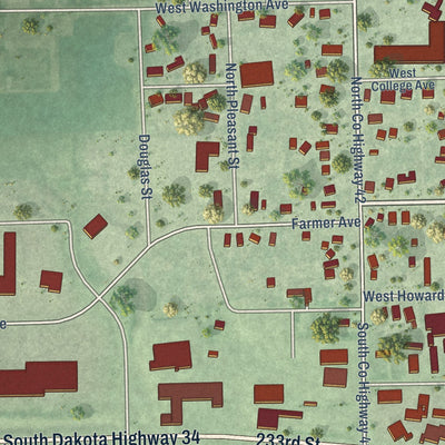 Second close-up of the map of Howard, South Dakota print showing more streets and buildings