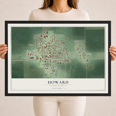 Map of Howard, South Dakota, 18 x 24 inch print in a black wood frame