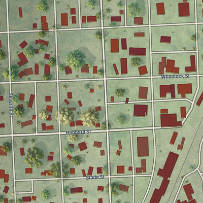 Close-up of the map of Hudson, South Dakota print showing street and building detail