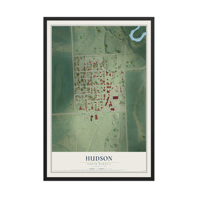 Map of Hudson, South Dakota, 12 x 18 inch print in a black wood frame