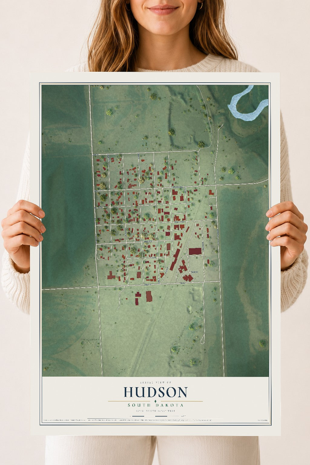 Map of Hudson, South Dakota, 18 x 24 inch unframed archival matte print