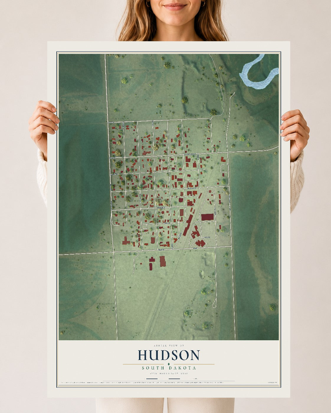 Map of Hudson, South Dakota, 24 x 36 inch unframed archival matte print