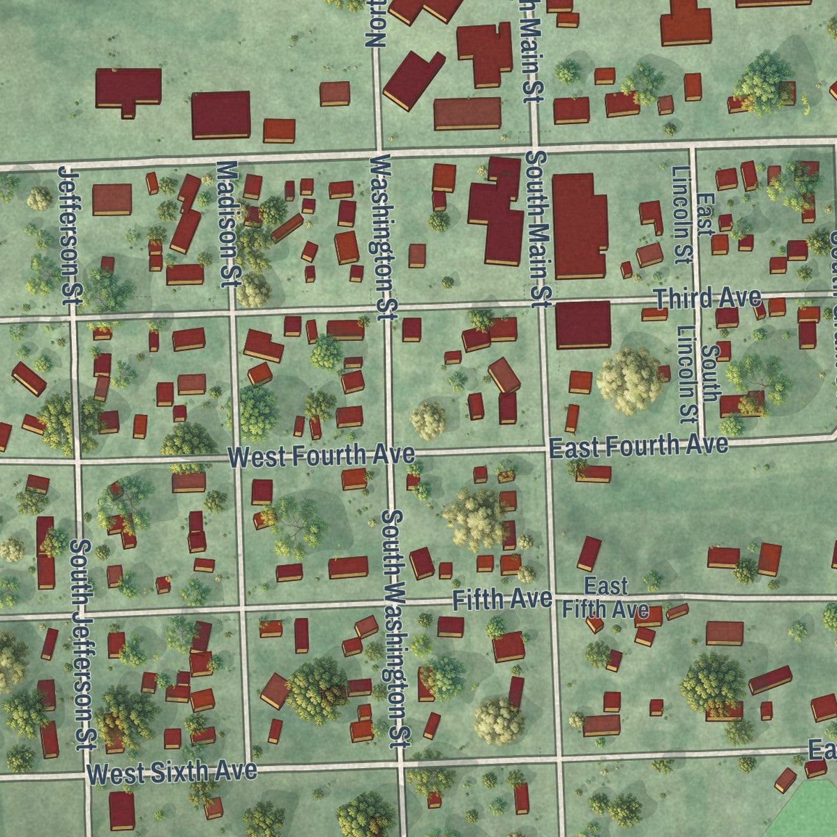 Close-up of the map of Humboldt, South Dakota print showing street and building detail