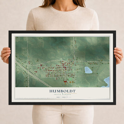 Map of Humboldt, South Dakota, 12 x 18 inch print in a black wood frame