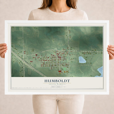 Map of Humboldt, South Dakota, 18 x 24 inch print in a white wood frame