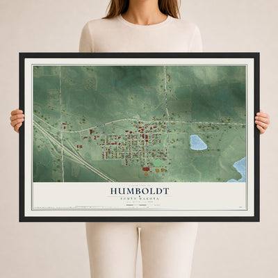 Map of Humboldt, South Dakota, 24 x 36 inch print in a black wood frame