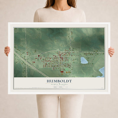 Map of Humboldt, South Dakota, 24 x 36 inch print in a white wood frame