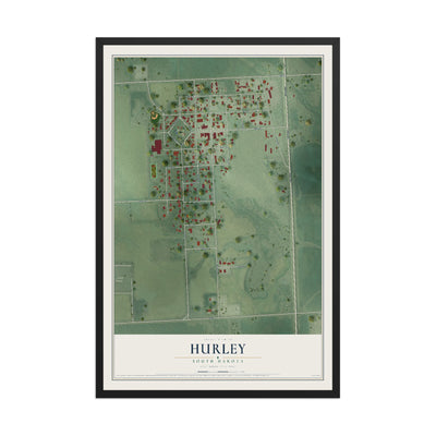 Map of Hurley, South Dakota, 12 x 18 inch print in a black wood frame