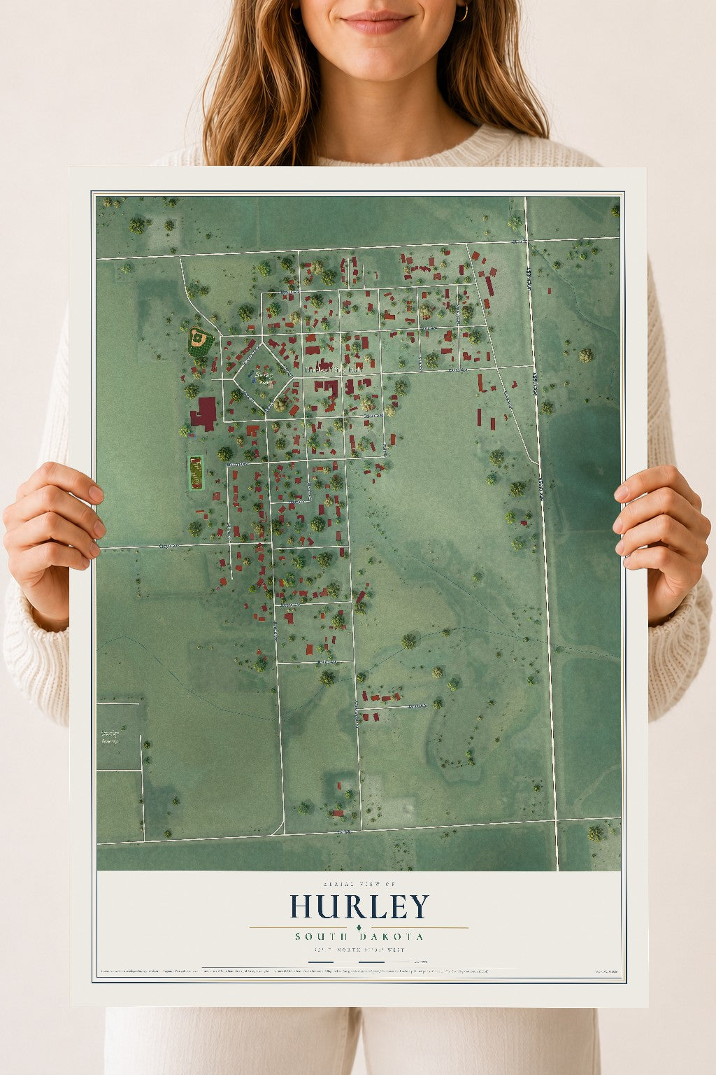 Map of Hurley, South Dakota, 18 x 24 inch unframed archival matte print