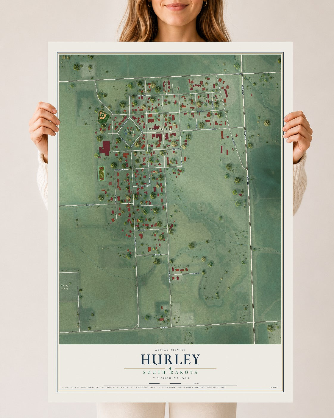 Map of Hurley, South Dakota, 24 x 36 inch unframed archival matte print