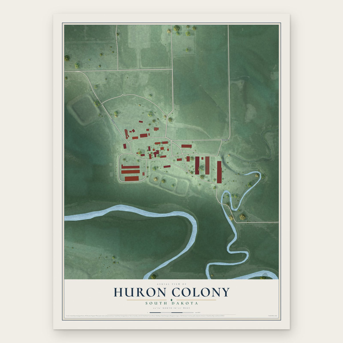 Huron Colony, South Dakota map print, the full design