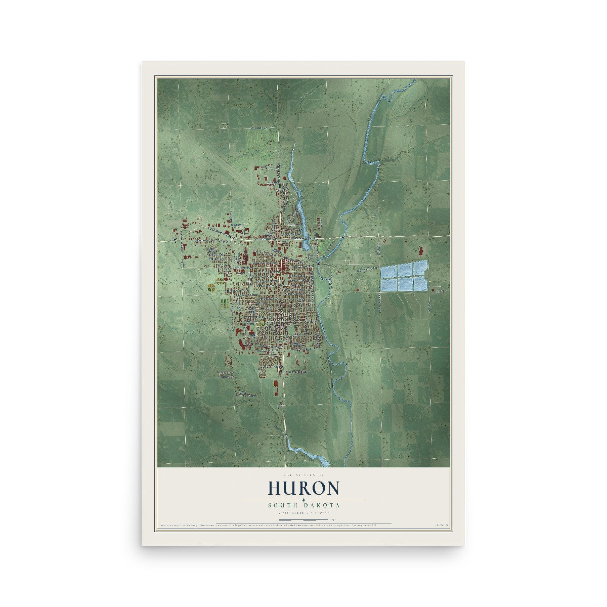 Map of Huron, South Dakota, 12 x 18 inch unframed archival matte print