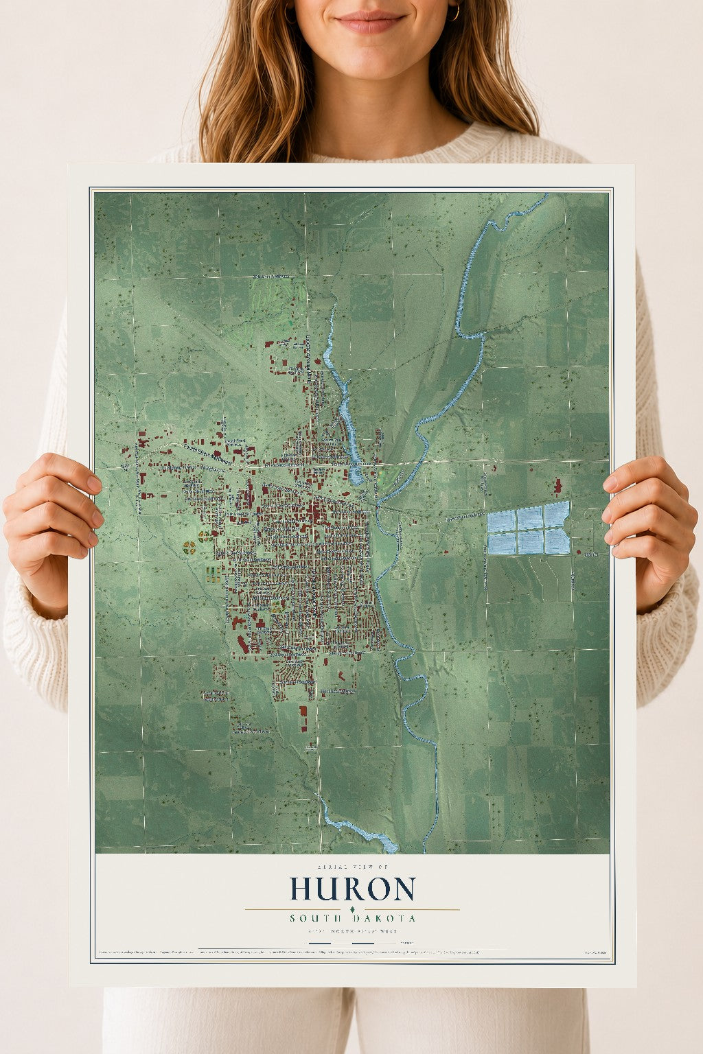 Map of Huron, South Dakota, 18 x 24 inch unframed archival matte print