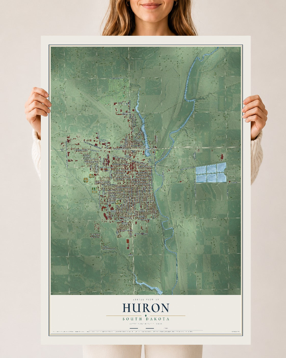 Map of Huron, South Dakota, 24 x 36 inch unframed archival matte print