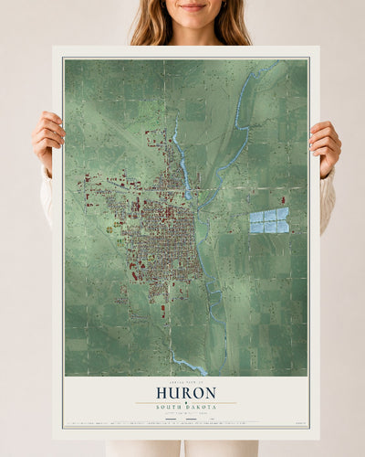 Map of Huron, South Dakota, 24 x 36 inch unframed archival matte print