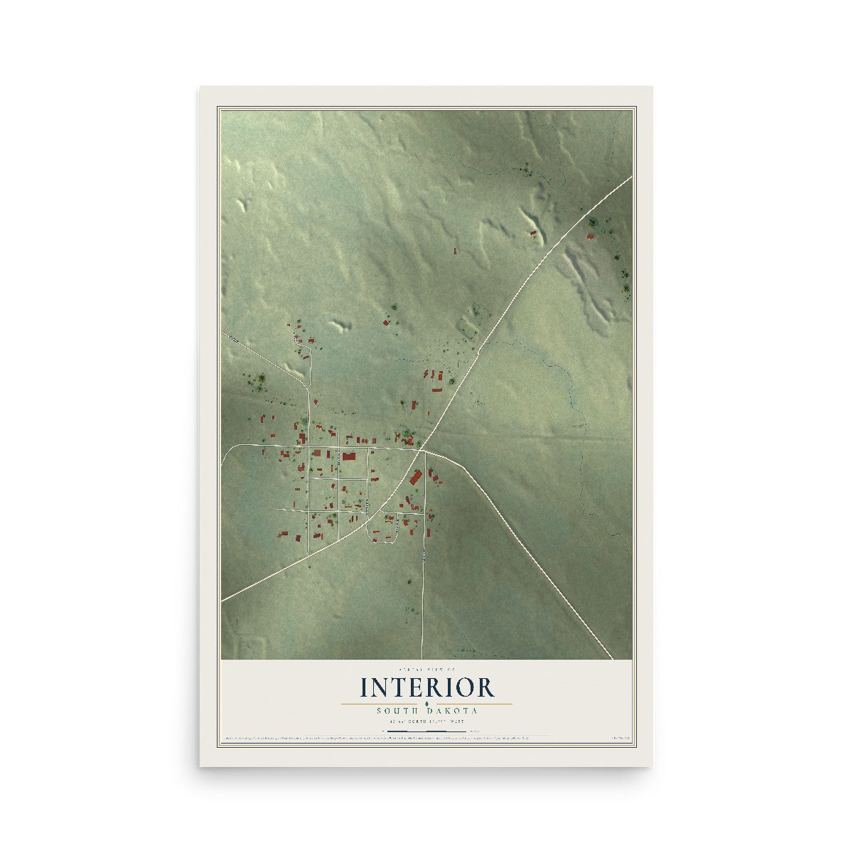Map of Interior, South Dakota, 12 x 18 inch unframed archival matte print