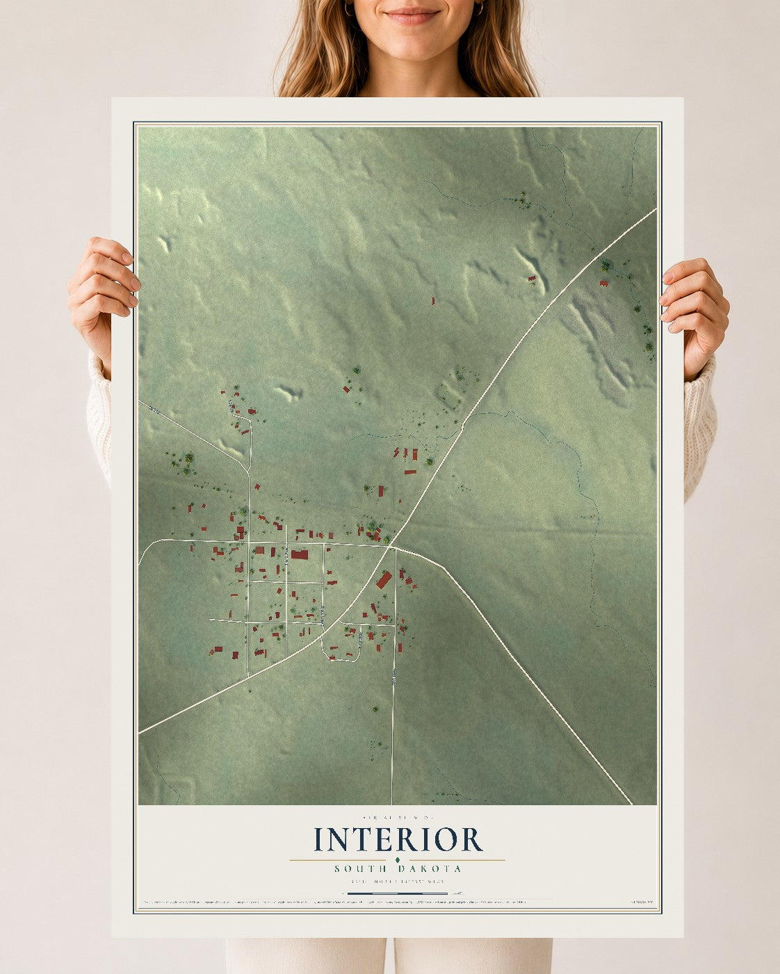 Map of Interior, South Dakota, 24 x 36 inch unframed archival matte print