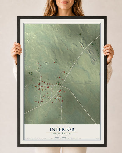 Map of Interior, South Dakota, 24 x 36 inch print in a black wood frame