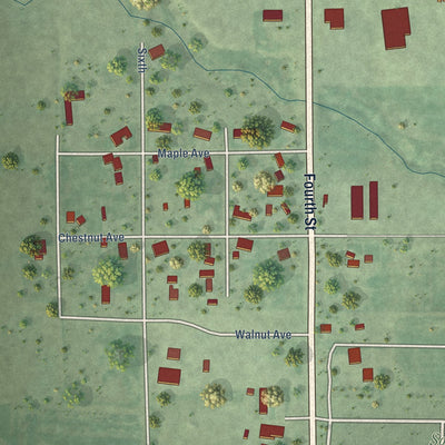 Second close-up of the map of Ipswich, South Dakota print showing more streets and buildings