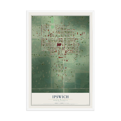 Map of Ipswich, South Dakota, 12 x 18 inch print in a white wood frame