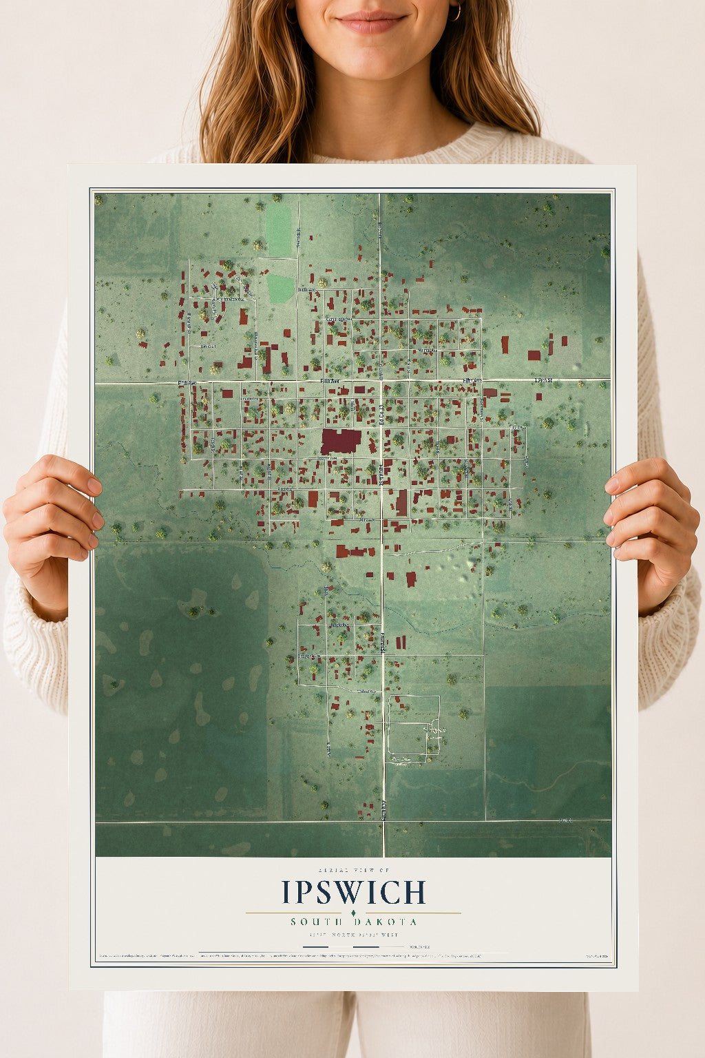 Map of Ipswich, South Dakota, 18 x 24 inch unframed archival matte print