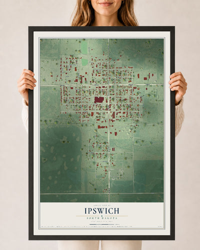 Map of Ipswich, South Dakota, 24 x 36 inch print in a black wood frame