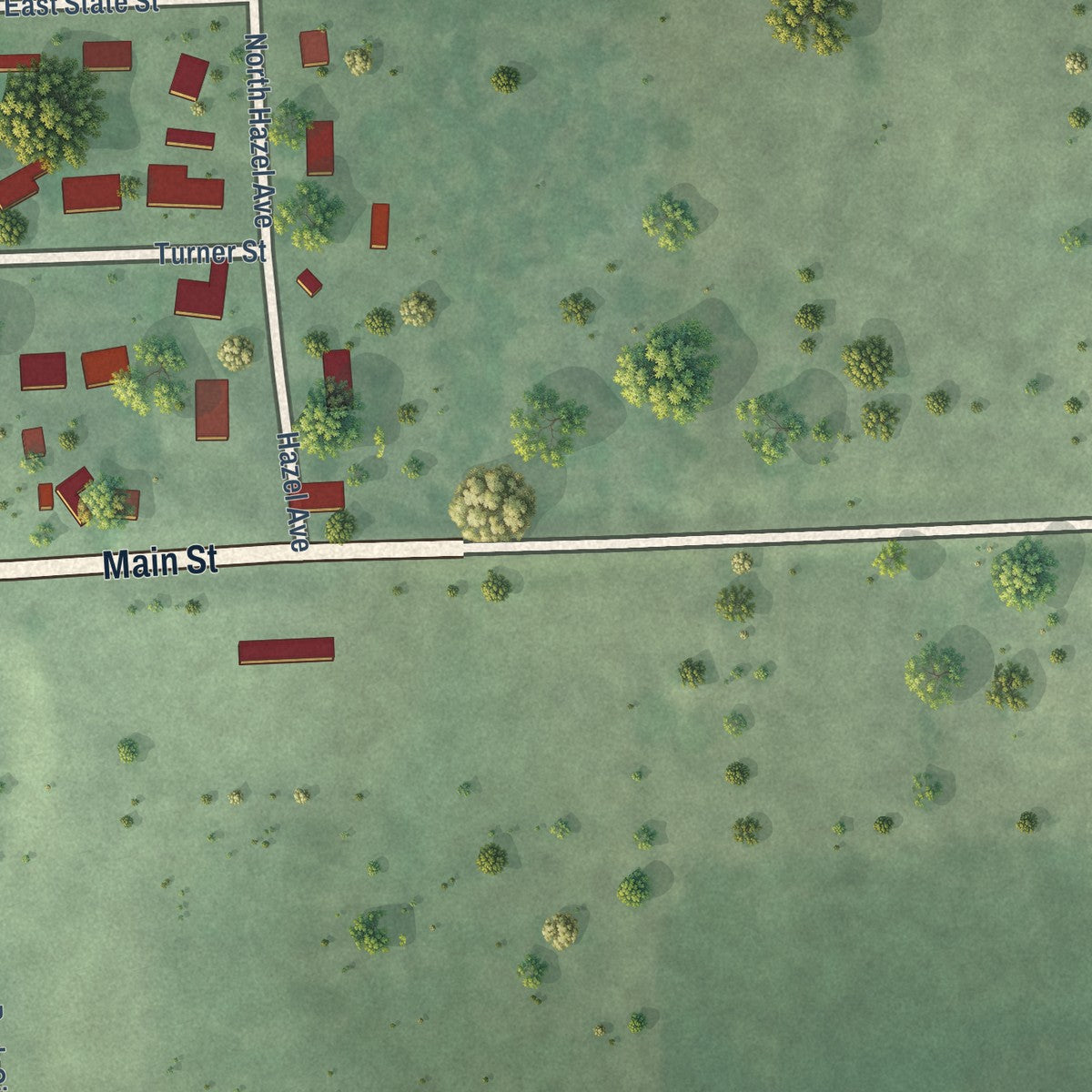Second close-up of the map of Irene, South Dakota print showing more streets and buildings