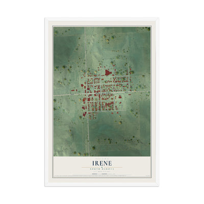 Map of Irene, South Dakota, 12 x 18 inch print in a white wood frame