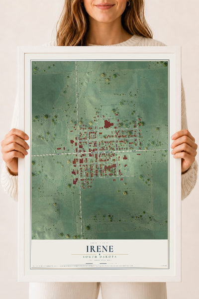 Map of Irene, South Dakota, 18 x 24 inch print in a white wood frame