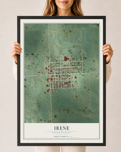 Map of Irene, South Dakota, 24 x 36 inch print in a black wood frame