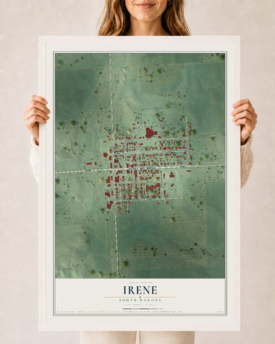 Map of Irene, South Dakota, 24 x 36 inch print in a white wood frame