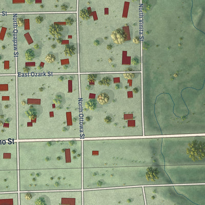 Second close-up of the map of Iroquois, South Dakota print showing more streets and buildings