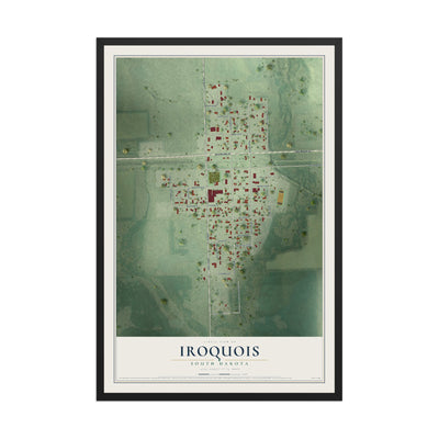 Map of Iroquois, South Dakota, 12 x 18 inch print in a black wood frame
