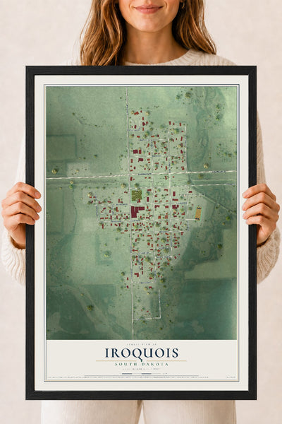 Map of Iroquois, South Dakota, 18 x 24 inch print in a black wood frame