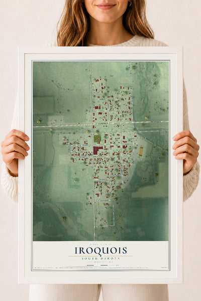 Map of Iroquois, South Dakota, 18 x 24 inch print in a white wood frame
