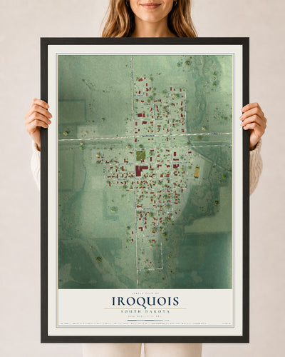Map of Iroquois, South Dakota, 24 x 36 inch print in a black wood frame