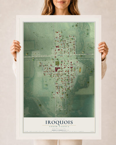 Map of Iroquois, South Dakota, 24 x 36 inch print in a white wood frame