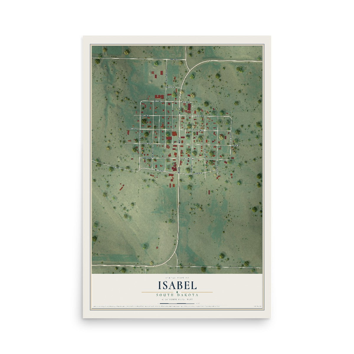 Map of Isabel, South Dakota, 12 x 18 inch unframed archival matte print