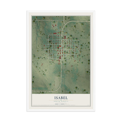 Map of Isabel, South Dakota, 12 x 18 inch print in a white wood frame