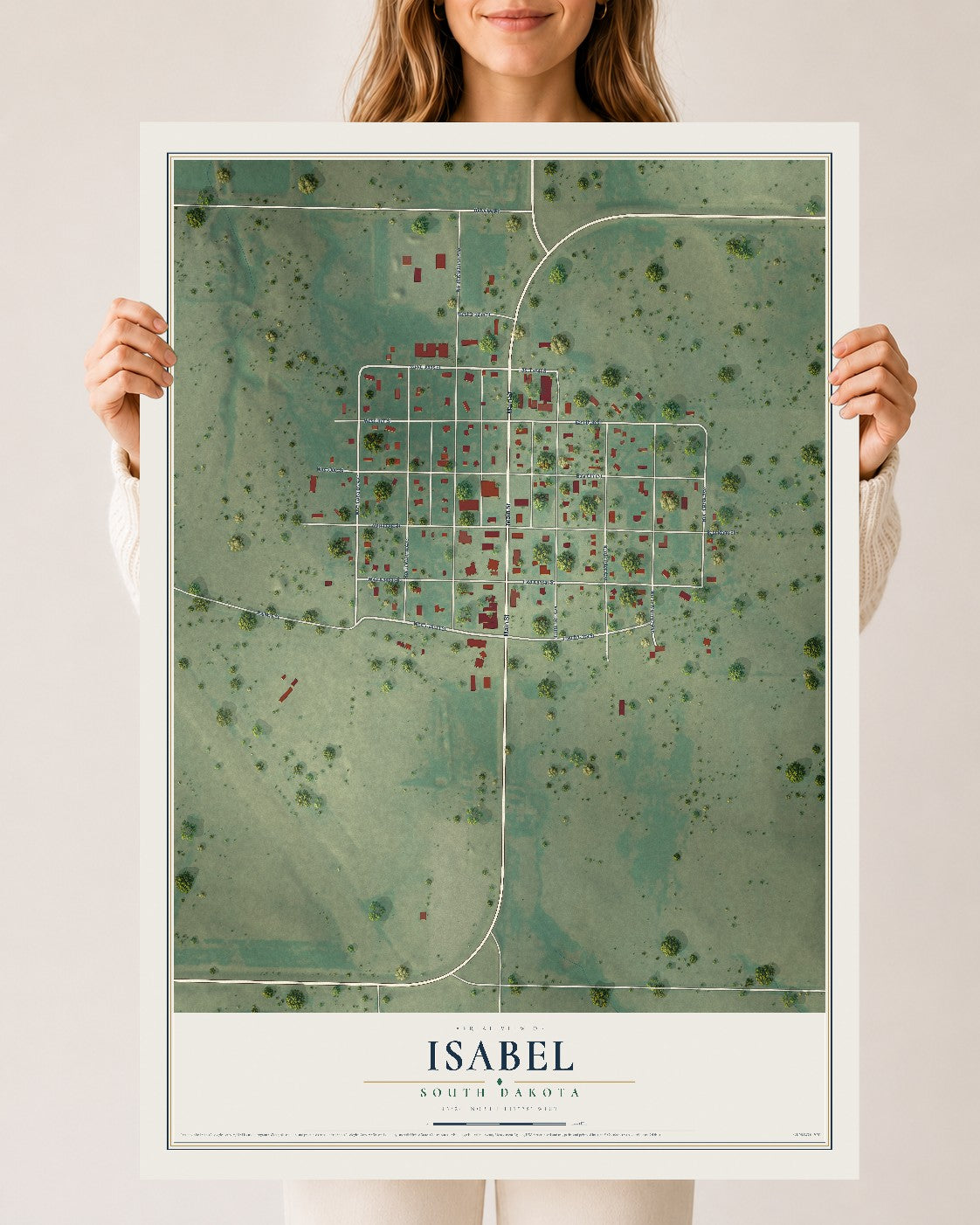 Map of Isabel, South Dakota, 24 x 36 inch unframed archival matte print