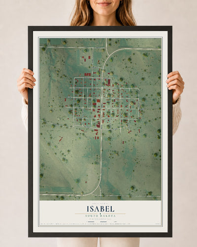 Map of Isabel, South Dakota, 24 x 36 inch print in a black wood frame